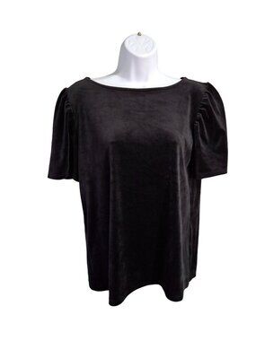 Ann Taylor LOFT Women’s M Black Velvet Puff Sleeve Top Blouse Holiday Party